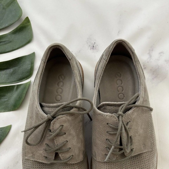 Ecco Mens Oxford Derby Shoes Size EU 42 US 8 Light Gray Suede Leather Lace Up - Picture 4 of 9